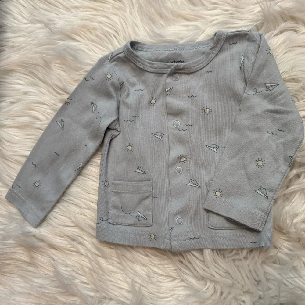 Carter’s Baby Boy 9M Light Blue Paper Airplane‎ Outfit Set NWOT